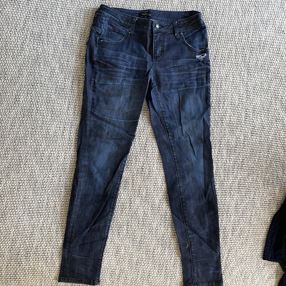Bebe Distressed Dark Blue Skinny Jeans